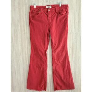 Free People Pants Women 30 Red Corduroy Flare Distressed Hem Holiday Hippie Boho